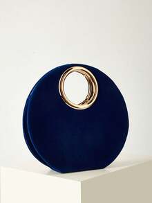 AIBBYDAR Women's Evening Clutch Bag, Handbag For Evening Gown, Small Round Bag With Round Handle, Detachable Shoulder Strap, Formal Occasion - Navy Blue - View 3