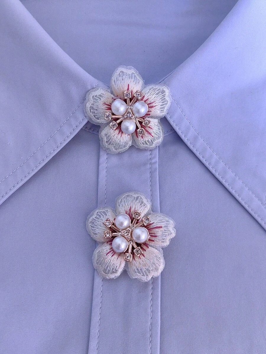 1pc/2pcs Elegant Fabric Embroidered Flower Button Cover, No-Sew Shirt Button Cover, Button Decor, Fashion Crystal Cufflink Cover - White - View 1