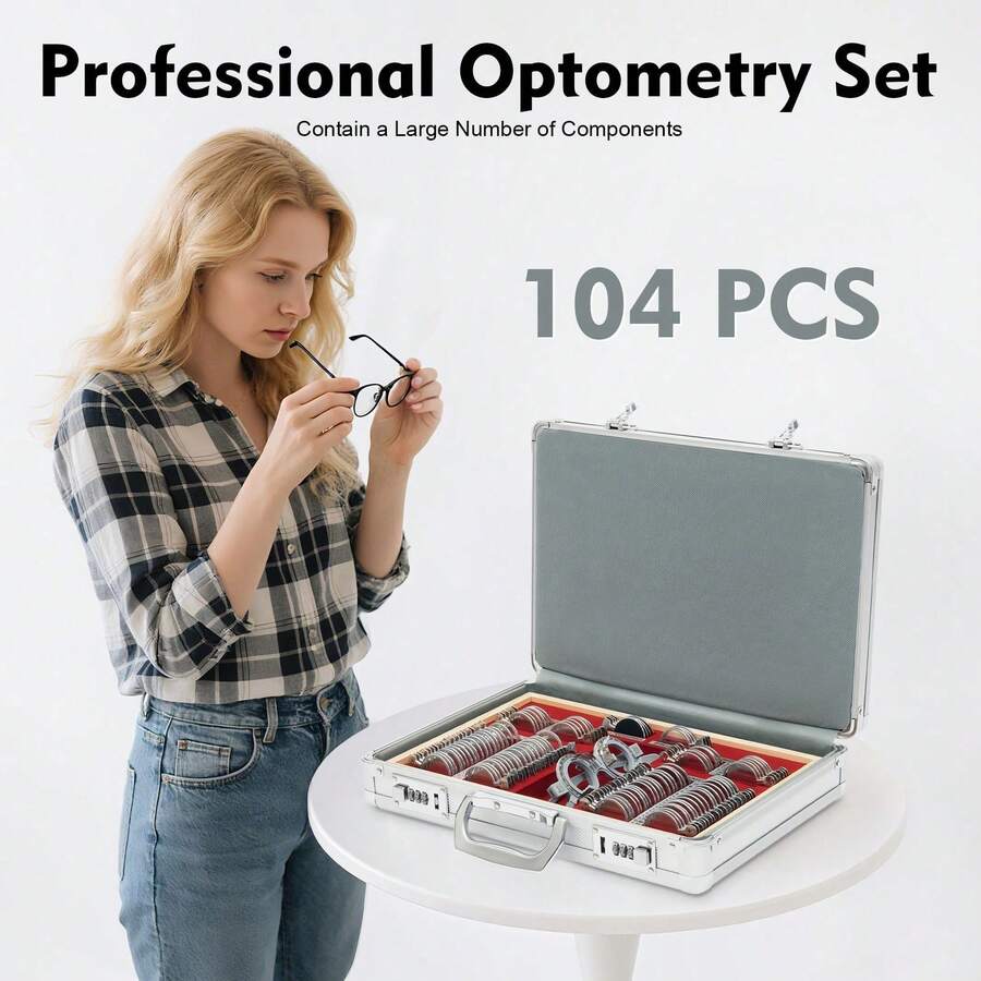 104PCS Test-Linsen-Set, 38x27x6cm Optische Messbrille Linsen, Für Optometren Und Augenkliniken, Silber - Silber - Übersicht 1