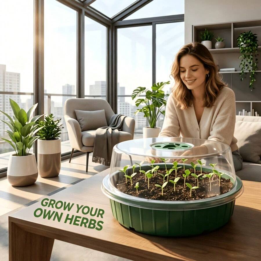 2026 New [Value 3-Piece Set] 13-Hole Round Seedling Tray + High Transparency Moisture-Retaining Lid + Water Catching Tray | Home Vegetable & Flower Sprouting Tool Transparent Plastic Propagation Box Hydroponic/Soil Dual Use With Labels (Essential For Indoor Gardening Beginners)