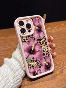 粉色甜美熱帶扶桑花性感豹紋磨砂防摔手機殼，適用於 iPhone 11/12/13/14/15/16/13 Pro Max/16 Plus/XR/8P/17 Pro Max - 粉色 - 查看 2