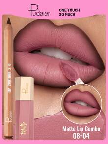 Pudaier Silky Matte Lip Liner & Lip Gloss Set - Precise Lip Shaping For Stunning 3D Lip Makeup, Long-Lasting Waterproof Formula, Moisturizing Matte Lip Color, Perfect Makeup Gift For Women! - 08+04 - View 1