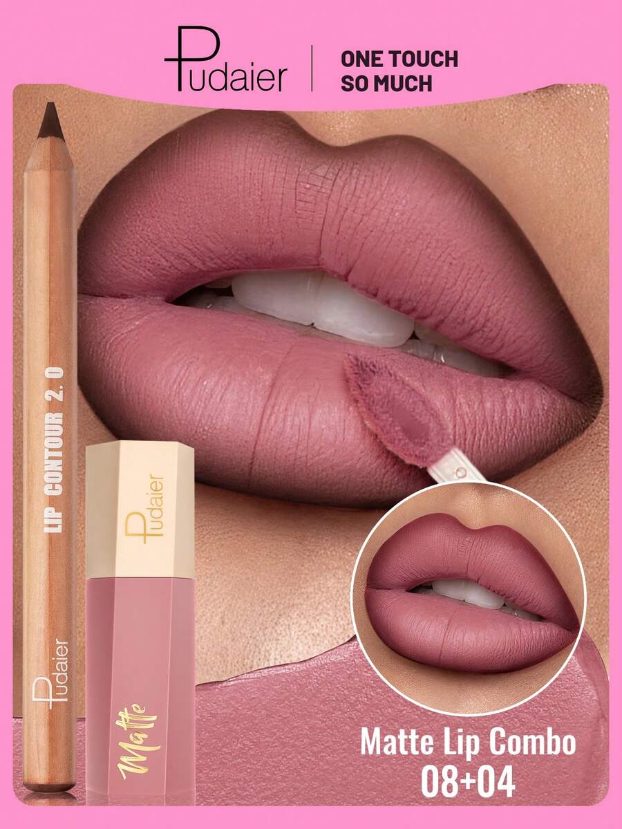 Pudaier Silky Matte Lip Liner & Lip Gloss Set - Precise Lip Shaping For Stunning 3D Lip Makeup, Long-Lasting Waterproof Formula, Moisturizing Matte Lip Color, Perfect Makeup Gift For Women! - 08+04 - View 1
