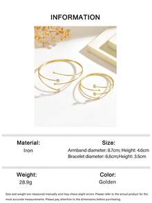1 Set 2pcs Minimalist Versatile Creative Line Micro-Inlaid Rhinestone V-Shaped Open Adjustable Bangle Bracelet Jewelry Set Suitable For Women's Daily, Vacation And Party Wear - Gold - View 8
