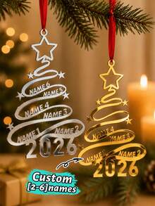 Custom Festive Christmas Ornament, Personalized Family Name Tree Hanging Decor, Merry Christmas Acrylic Tree Ornament With 2-6 Custom Names, Customized Xmas Keepsake Gift, Customizable Holiday Decoration For Family - Style a - View 1
