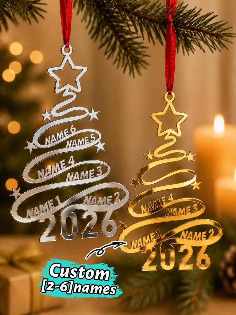 Custom Festive Christmas Ornament, Personalized Family Name Tree Hanging Decor, Merry Christmas Acrylic Tree Ornament With 2-6 Custom Names, Customized Xmas Keepsake Gift, Customizable Holiday Decoration For Family - Style a - View 1