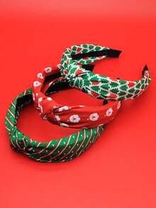 3pcs/Set Women's Christmas Tree & Santa Claus Fabric Wide Red Headband Hair Accessories For Daily Wear, Christmas Holiday Party - Multicolor - View 5