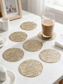 12pcs Gold Hollow Drink Coasters, Washable Table Decor, Non-Slip Tableware Mats, Breathable And Heat-Dissipating, Lightweight And Easy To Store, Suitable For Restaurants, Cafes, Homestays, Fit For Afternoon Tea, Festivals, Parties, Gatherings, Birthdays, Weddings, Dinner Parties. - Multicolor - View 6