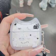 1件裝花朵貓咪圖案保護殼，適用於 Apple 4 Pro 第2代，藍牙耳機殼附卡通貓頭裝飾（吊飾款隨機） - 彩色 - 查看 6