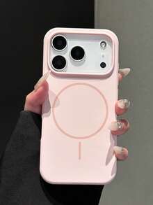 Luxury Fluorescent Liquid Silicone Phone Case, Compatible With IPhone 18 Pro Max 17 Air 16 15 14 13 12 17 Pro Max Plus, Magnetic Soft Shell - Pink - View 1