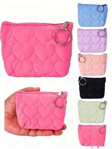 XD 12/6/3/1pc Quilted Coin Purse With Key Ring - Zippered Colorful Coin Bag, Heart Pattern Portable Wallet, Fashionable Kids Daily Storage Essential, Compact & Unique Accessory, Suitable For Valentine's Day/Halloween Holiday Gifts, Parties And Weddings - Multicolor - View 5