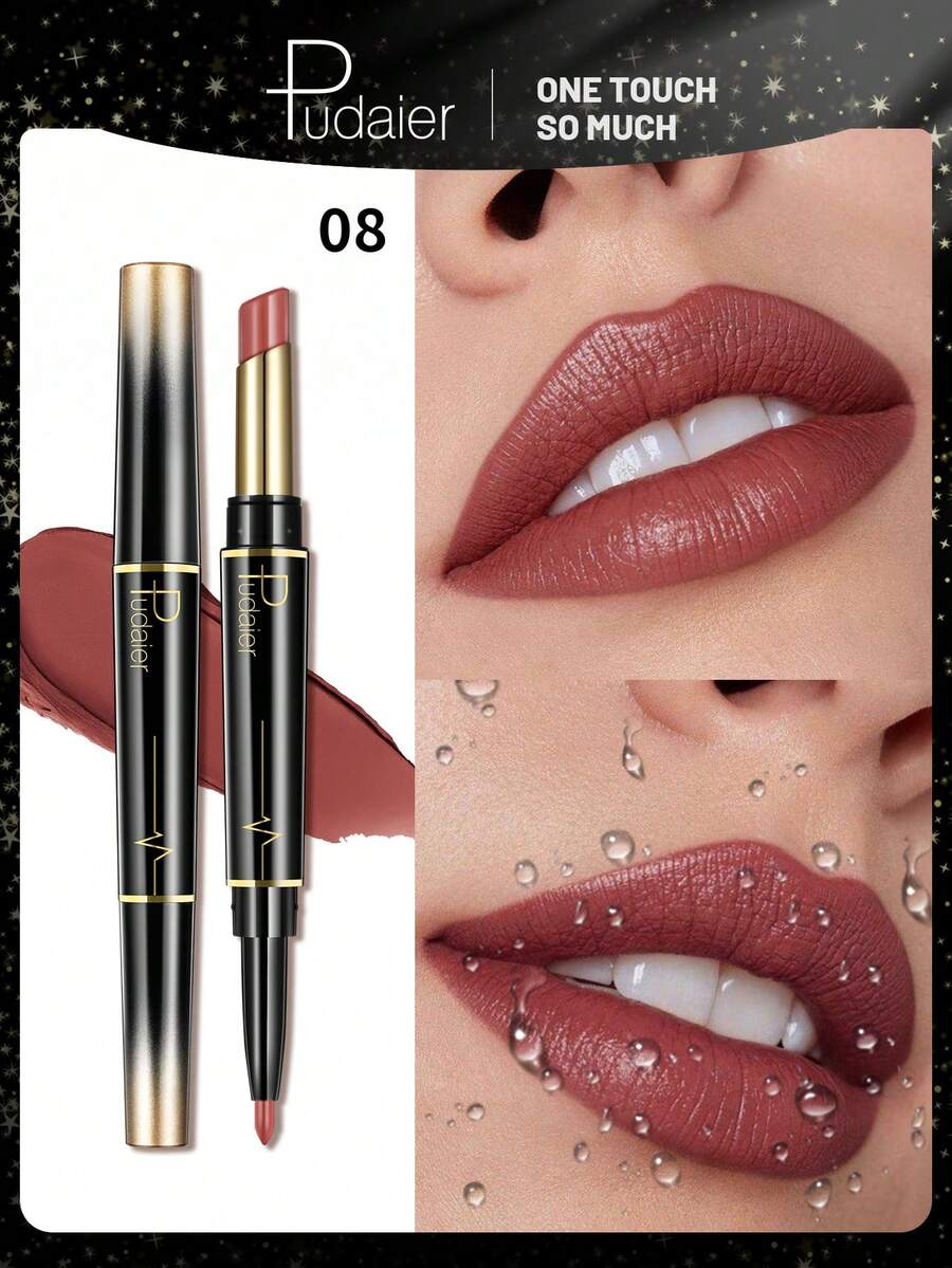Pudaier 2-In-1 Lip Liner & Lipstick - Nourishing Matte Finish, Long-Lasting Color, Precise Lip Contouring, Smooth & Plumping - Easily Create Versatile Looks, Showcase Doll-Like Soft Lips - Ideal For Women - 08 - View 1