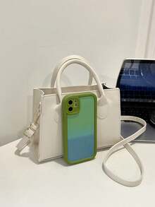 Solid Color PU Handbag Minimalist Casual Small Square Bag Commuter Mini Shoulder Bag Fashion Crossbody Bag For Outings - Beige - View 7