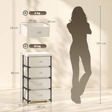 HOMCOM Cómoda con 4 Cajones de Tela, Cómoda para Dormitorio, Marco de Acero, Montaje Rápido, Cajonera para Salón, Oficina, Vestidor, Beige - Beis - Ver 5