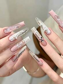 1Pc Broken Lace Nail Stamping Plate, Hollow Ripped Lace Bow Ribbon Pattern Nail Art Template, Reusable Stainless Steel Nail Image Plate For DIY Manicure Nail Salon Decoration - Multicolor - View 5