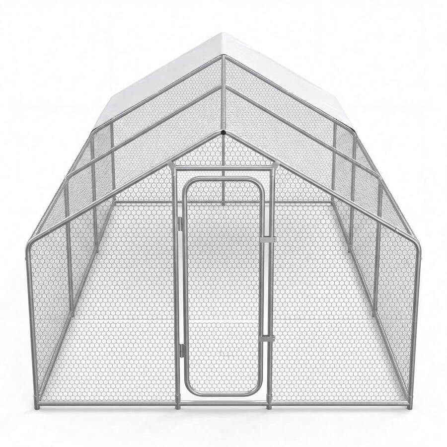 Gallinero exterior walk-in de acero galvanizado 3x6x2 m (9.84x19.68x6.56 ft) - Cubierta impermeable con protección UV y techo puntiagudo - Plateado - Ver 1