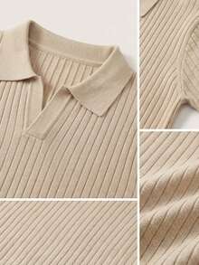 Camisa de manga corta de punto fino con cuello polo acanalado, moda de verano para hombres - Albaricoque - Ver 12