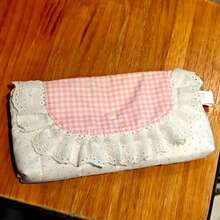 1pc Cute Lace Pink Plaid Polka Dot Pencil Case (No Pendant Single Pencil Case), Bow And Heart Decoration, Single Zipper Large Capacity Stationery Storage Bag, Makeup Bag, Suitable For Teenagers Daily School Supplies And Back To School, Birthday, Halloween, Christmas Gifts - Multicolor - View 8