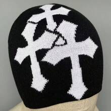 1pc Unisex Cross Pattern Knitted Beanie, Thick Warm Windproof Earflap Hat, Retro Street Style Versatile, Suitable For Autumn/Winter Outdoor And Daily Wear - MM1571 - View 2