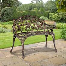 Antique Brass Rose Pattern Aluminum Bench - Lightweight And Weather Resistant For Garden/ Patio, Classic European Design (38.5 Inch/ 98 Cm) - Bronze - View 2