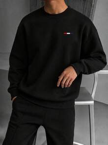 Men's Crew Neck Sweater With Print, Soft Fabric, Easy To Style, Ideal For School And Commuting In Autumn And Winter - Black - View 3