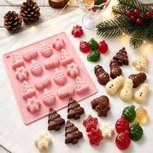 1pc 16-Cavity Creative Tree And Snowman Shaped Chocolate Silicone Mold, 3D Candy, Pudding, Cookie, Ice Cube Mold, Cake Decorating Baking Tool - Multicolor - View 12