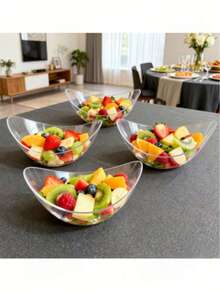12/24pcs Creative Transparent Strip Design Bowls, Suitable For Milk Tea, Juice And Desserts, Also Can Be Used As Fruit Salad Bowls And Desktop Small Item Storage, Perfect For Home Gatherings - View 1