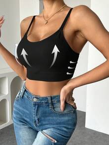 1pc Women's Seamless Wire-Free Deep U-Neck Bra, Backless Back-To-School Bra With Adjustable Criss-Cross Shoulder Straps - Black - View 4