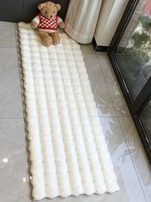 1pc White 3D Plaid Faux Rabbit Fur Bubble Fleece Doormat, Decorative Rug, Fluffy Soft Touch, Smooth And Cozy, Fashionable Home Decor, Skin-Friendly Material, Non-Slip Bottom, Low Shedding, Easy Care And Machine Washable, Suitable For Bedroom, Living Room, Hallway, Study, Vanity, Walk-In Closet, Etc., Bedroom Carpet - White - View 4