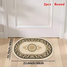 1pc Oval Flannel Door Mat, Soft Comfortable Absorbent Non-Slip Machine Washable With Non-Slip Backing, European Floral Scroll Pattern Design, Suitable For Entrance, Living Room, Bedroom, Kitchen, Bathroom, Laundry Room, Patio And Holiday Decor, Multi-Functional Home Floor Mat, Entryway Rug, Kitchen Bathroom Carpet - Multicolor - View 11