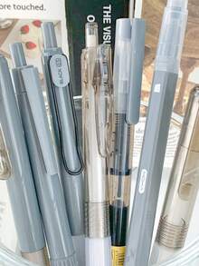 6PCS Neutral Pen Set, Retractable Click Neutral Pens, Stable Ink Flow Writing Pens, Smudge-Resistant Draft Recording Stationery, Archive Modification Accessories, Lightweight Desktop Document Writing Tools, Paper Writing Supplies, School Supplies, Office Supplies, Back To School - Grey - View 4