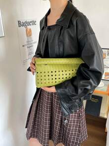 純色PU皮革輕量大容量翻蓋磁扣小方包，多功能派對與晚餐包，適合女性 - 綠色 - 查看 10