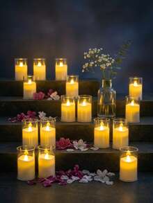 6/12/24pcs Flickering Flameless Candles With Timer And Remote Control, Battery Operated LED Wishing Candles, Smokeless And Odorless, Suitable For Christmas, Halloween, Valentine's Day, Proposal, Wedding, Party, Gift - Transparent-warm Light - View 4