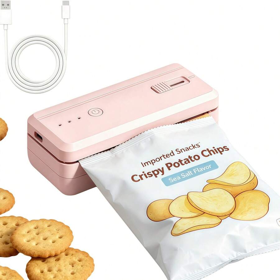 Mini Bag Sealer & Cutter Magnetic Sealing Machine 1300mAh Rechargeable Chip Bag Sealer Portable Heat Sealer For Kitchen Food Packaging Plastic Bags, Food Storage Containers, Gifts