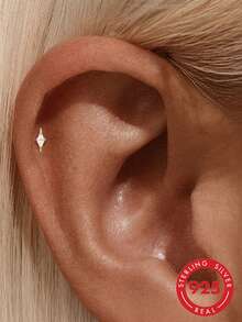 1pc 925 Sterling Silver Sparkling Zirconia Earrings Studs For Women 18K Gold Plated Flat Back Earring Tragus Conch Helix Piercing Birthday Gifts Jewelry - Gold - View 4
