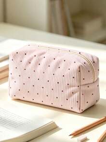 Campus Style Polka Dot Pencil Case/Stationery Storage Bag - Multi-Functional Large Capacity Design, Suitable For Storing Office Supplies, Creative Multi-Purpose Pencil Box Or Portable Travel Makeup Bag, Ideal For Students And Adults Daily Use. Polka Dot Density And Stripe Direction Random - Multicolor - View 4