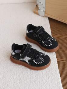 1 Pair Kids Star Sequin Training Shoes, Spring/Autumn New Style, Unisex, Magic Tape, Fashion Versatile Outdoor Skate Shoes - Black - View 5