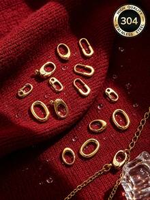 1 Pc 304 Stainless Steel 18K Gold Plated Oval Spring Trigger Clasps Carabiner Spring Clasps Connectors, Hand‑Making Accessories Necklaces Bracelets - Buckle - View 6