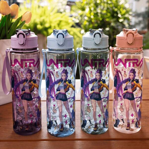 KPop Demon Hunters 1件 5色 K-POP 女團風格防濺翻蓋運動水壺，便攜時尚設計，800ml-27oz 旅行杯附掛繩、吸管與杯蓋，可愛設計，高品質防漏防震耐用戶外運動水杯，大容量便攜杯，適合短途旅行、登山、野餐、跑步、健身，母親節、萬聖節、聖誕節、感恩節、父親節、情人節、學生、家庭、男友/女友、生日、畢業禮物，男女皆宜，也是給粉絲的驚喜禮物