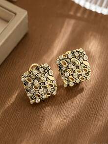 1 Pair Women's Elegant Minimalist Geometric Square Pendant Earrings, Inlaid With Synthetic Zirconia, Suitable For Daily Wear, Casual Outings, Parties - Earrings - View 2
