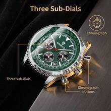 1pc Men's Casual Date Chronograph Quartz Watch, Waterproof Luminous Business Wristwatch, Suitable For Daily Life, Work, Fashion Gift, Souvenir - Multicolor - View 5