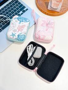 Cute Printed Hard Shell Electronic Organizer Case, Portable Travel Cable Storage Bag, Zipper Pouch For Charger, Earbuds, Power Bank, USB Cord, Small Digital Accessories - Multicolor - View 3