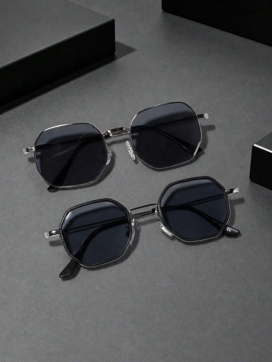 2pcs Men's Metal Full Frame Vintage Elegant Fashion Glasses, Suitable For Daily Commute, Outdoor And Vacation Use - Multicolor - View 1