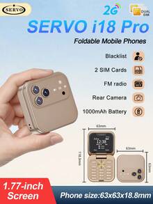 2026新款 SERVO I18 Pro 翻蓋手機 2G GSM 1.77吋 Type-C 通話錄音 魔術語音 黑名單 雙卡 Mini 折疊手機 - 金色 - 查看 2