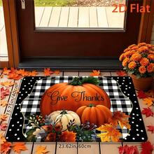 1/2/3pcs Autumn Theme Set Carpet, 2D Flat, Orange Pumpkin With Black And White Checkered Background Pattern, Thanksgiving Decor, Kitchen Carpet, Retro Style, Rectangular, Holiday Decor, Home Decor, Soft Carpet, Suitable For - White - View 7