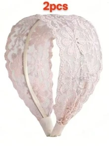 Flat Large Light Pink Lace Embroidered Flower Headband One-Piece Set - Baby Pink - View 5