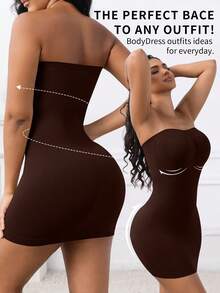 Women's Seamless Body-Shaping Tummy Control Strapless Dress, Butt-Lifting - Brown - View 4
