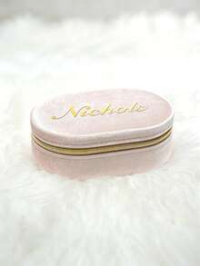 Customized Name Velvet Travel Jewelry Box, Portable Oval Zipper Jewelry Storage Box, Personalized Bridesmaid Birthday Wedding Women Gift - Multicolor - View 4