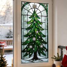 1/3pcs Christmas Window Cling, Static Cling Removable, Stained Glass Style Christmas Tree Bauble Poinsettia Decals For Glass Window, Door, Christmas Window Decor - Christmas Frosted Sticker - View 9