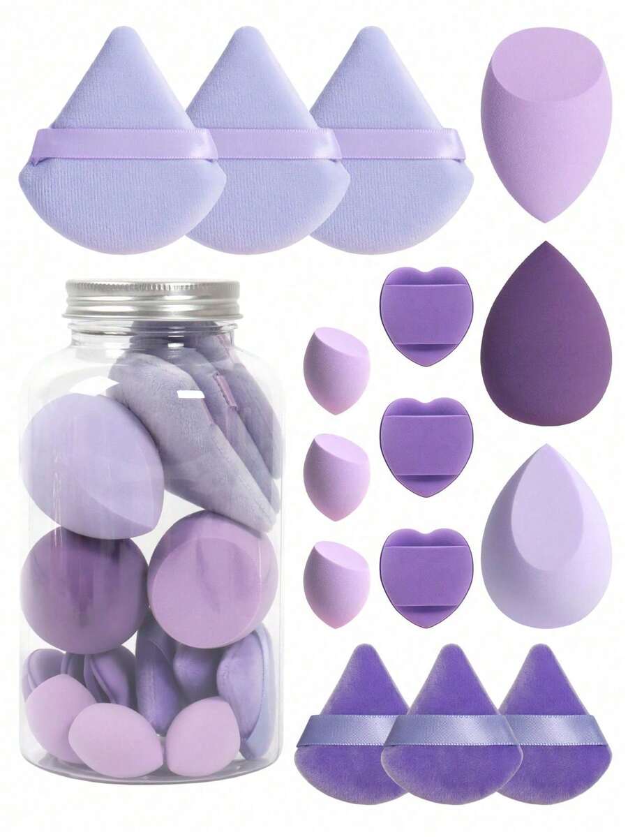 Makeup Sponge, Makeup Sponge, Mini Makeup Sponge, Powder Puff, Mini Powder Puff, Mini Finger Cushion Puff, Foundation Mixing Beauty Sponge, Liquid, Cream And Powder Flawless, Multi-Color Makeup Sponge, Latex-Free Dry And Wet Foundation Makeup Sponge, Includes Cushion Powder Puff, Latex-Free Mixing Sponge And Makeup Puff - Multicolor - View 1